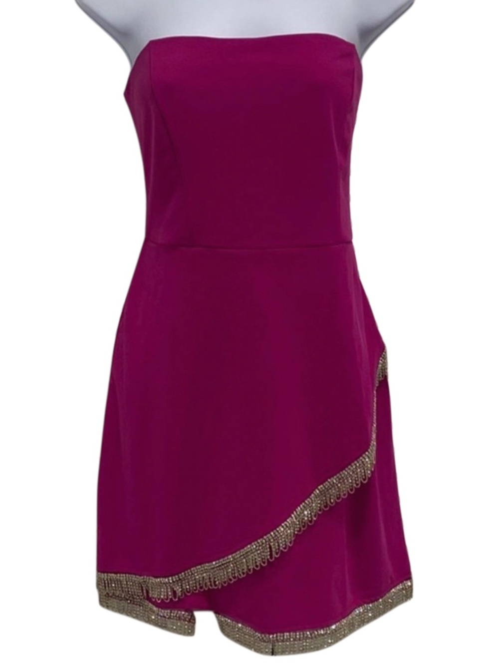 OWO Trixxi Pink Strapless Mini Dress Rhinestone Trim Size L